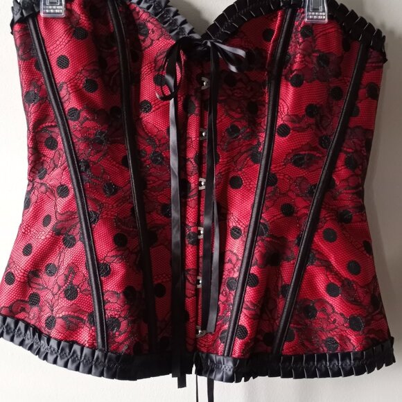 Corset 'Alivila.y' Red/Black Satin & Lace Size XXL - Picture 1 of 16